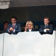 Emmanuel et Brigitte Macron lors de la victoire de l'équipe de France en Russie, le 15 juillet 2018.