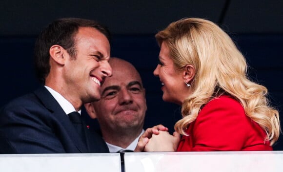 Emmanuel Macron et la présidente croate Kolinda Grabar-Kitarovic à la finale de la coupe du monde 2018 en Russie