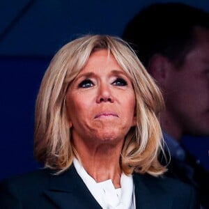 Brigitte Macron lors de la victoire de l'équipe de France en Russie, le 15 juillet 2018.