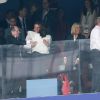 Noël Le Graët, président de la FFF, la première dame Brigitte Macron et son mari le président français Emmanuel Macron et la présidente Croate Kolinda Grabar-Kitarovic - People au stade Loujniki lors de la finale de la Coupe du Monde de Football 2018 à Moscou, opposant la France à la Croatie à Moscou le 15 juillet 2018 © Cyril Moreau / Bestimage