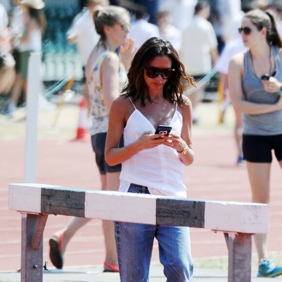 Exclusif - David Beckham et son épouse Victoria Beckham ont été aperçus plus amoureux que jamais alors qu'ils assistaient à une compétition d'athlétisme à Perivale Park à Londres, le 3 juillet 2018.