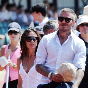 Exclusif - David Beckham et son épouse Victoria Beckham ont été aperçus plus amoureux que jamais alors qu'ils assistaient à une compétition d'athlétisme à Perivale Park à Londres, le 3 juillet 2018.