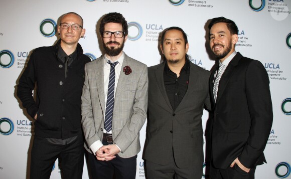Chester Bennington, Mike Shinoda, Joe Hahn, Brad Delson du groupe Linkin Park lors de la soirée "Environmental Excellence" à Beverly Hills le 21 mars 2014