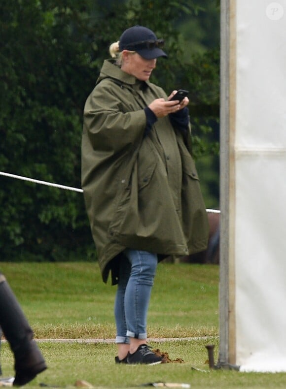 Zara Tindall (Phillips), alors enceinte de huit mois de sa fille Lena, lors du Jerudong Trophy, tournoi de polo caritatif que disputait le prince William, le 25 mai 2018 à Cirencester Park dans le Gloucestershire en Angleterre.