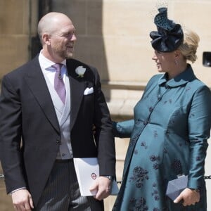 Mike Tindall et sa femme Zara Phillips Tindall, alors enceinte de leur fille Lena, au mariage du prince Harry et de Meghan Markle le 19 mai 2018 à Windsor.