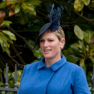 Zara Tindall (Phillips), alors enceinte de sa fille Lena, lors de la messe du dimanche de Pâques dans la Chapelle Saint-Georges de Windsor le 31 mars 2018.