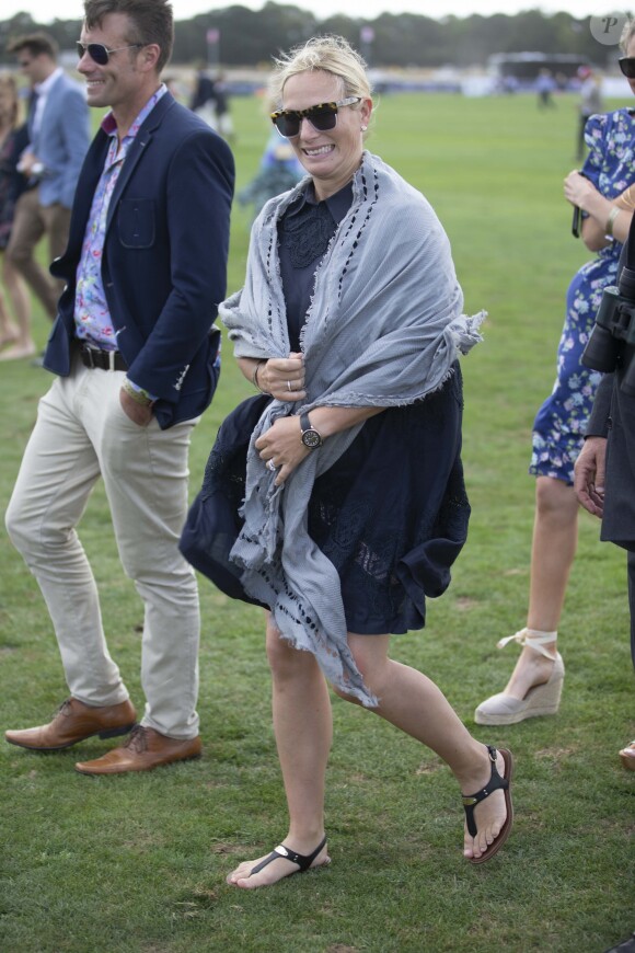 Zara Tindall lors du Royal County of Berkshire Polo Club International Day, le 28 juillet 2018.