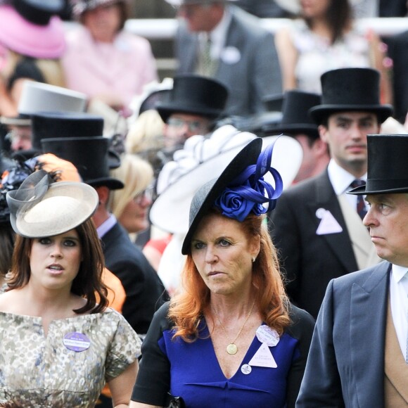 La princesse Eugenie d'York,Sarah Ferguson et le prince Andrew, duc d'York, au Royal Ascot 2015 le 19 juin 2015.