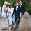 La princesse Eugenie d'York et son fiancé Jack Brooksbank au mariage de Charlie Van Straubanzee et Daisy Jenks à l'église de Sainte-Marie-la-Vierge à Frensham, le 4 août 2018.