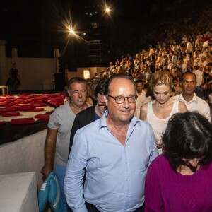 Exclusif - François Hollande et sa compagne Julie Gayet - Festival de Ramatuelle - Pièce ART de Y. Reza le 4 août 2018. Un dîner était donné à l'issue de la représentation. © Cyril Bruneau / Festival de Ramatuelle / Bestimage