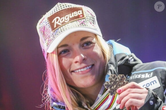 Lara Gut en février 2017 à St. Moritz, médaille de bronze du Super-G aux championnats du monde.