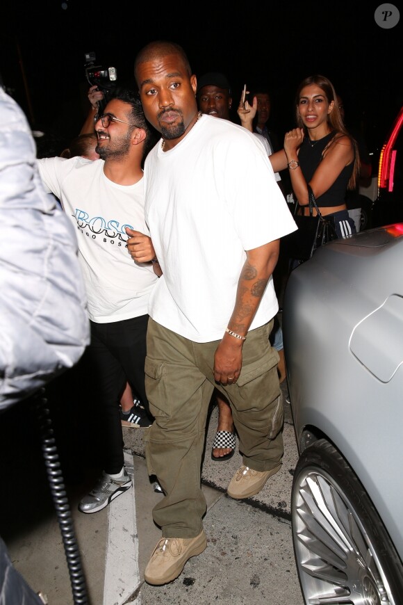 Kanye West - Arrivées et sorties des célébrités venues au restaurant "Craig's" puis au club "Delilah" pour célébrer les 21 ans de Kylie Jenner à Los Angeles, le 9 août 2018.