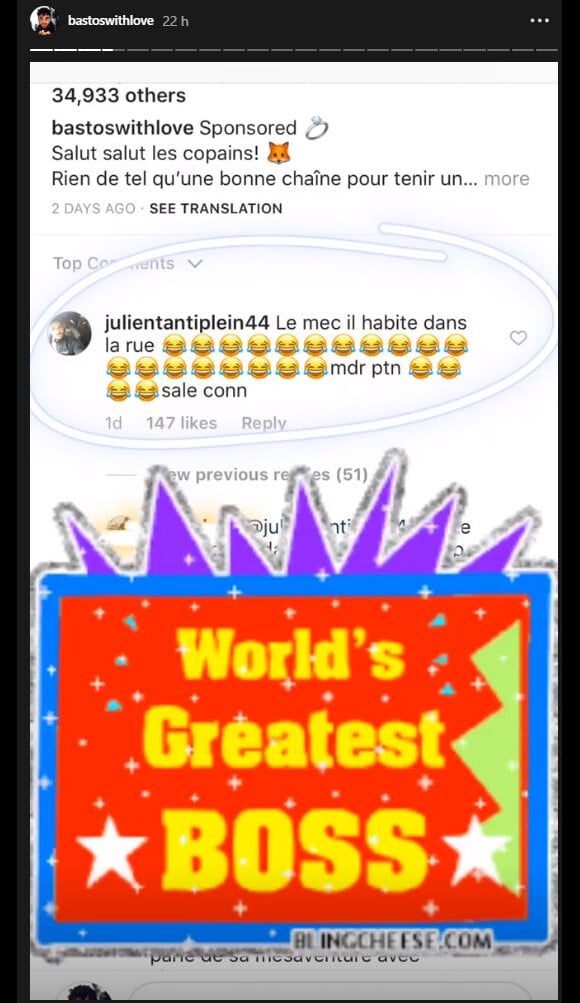 Bastien Grimal se fait tacler par Julien Tanti sur Instagram - 13 août 2018