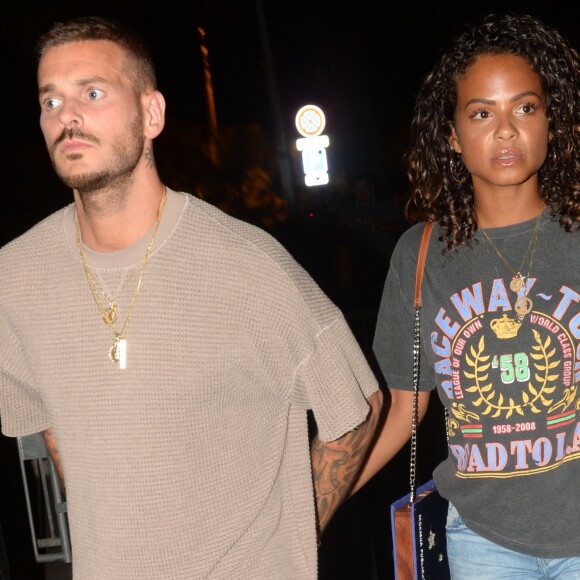 Exclusif - Matt Pokora (M. Pokora) et sa compagne Christina Milian à la sortie du VIP Room à Saint-Tropez, le 17 août 2018. © Rachid Bellak/Bestimage