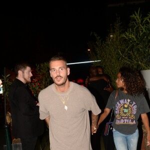 Exclusif - Matt Pokora (M. Pokora) et sa compagne Christina Milian à la sortie du VIP Room à Saint-Tropez, le 17 août 2018. © Rachid Bellak/Bestimage