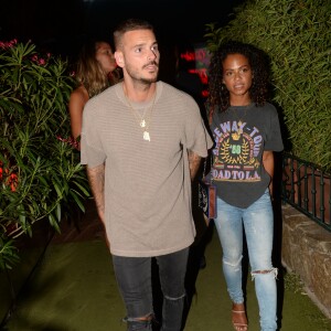 Exclusif - Matt Pokora (M. Pokora) et sa compagne Christina Milian à la sortie du VIP Room à Saint-Tropez, le 17 août 2018. © Rachid Bellak/Bestimage