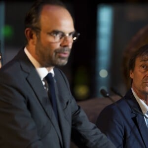 Edouard Philippe, Nicolas Hulot- Conférence sur la biodiversité au Museum national d'Histoire naturelle à Paris le 4 juillet 2018. © Eliot Blondet/Pool/Bestimage