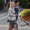 Exclusif - Anna Faris se promène avec son compagnon Michael Barrett et son fils Jack à Portofino, le 13 juin 2018.