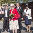 La reine Margrethe II de Danemark visitant la ville de Svendborg le 6 septembre 2018 lors de sa tournée d'été à bord du yacht royal, le Dannebrog.