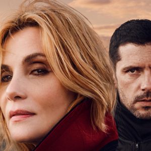 Emmanuelle Seigner et Melvil Poupaud dans "Insoupçonnable", la série événément de TF1. Septembre 2018. 