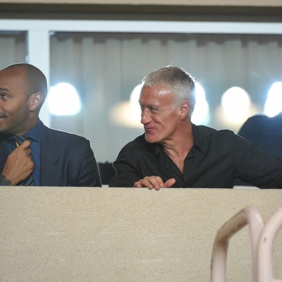 Thierry Henry, Didier Deschamps - Match de football entre l'AS Monaco et l'Atlético de Madrid lors de la 1ère journée de Ligue des champions au stade Louis-II à Monaco le 18 septembre 2018. L'Atlético de Madrid a battu l'AS Monaco sur le score de 2 buts à 1. © Lionel Urman/Bestimage