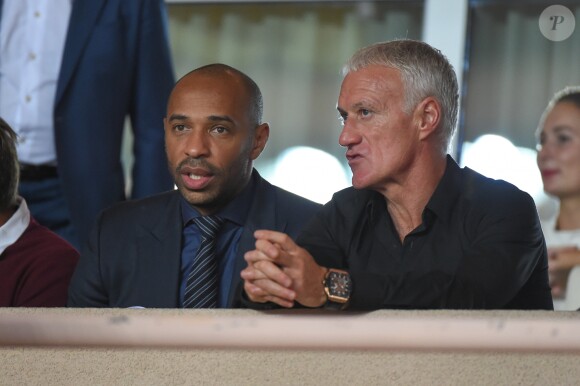 Thierry Henry, Didier Deschamps - Match de football entre l'AS Monaco et l'Atlético de Madrid lors de la 1ère journée de Ligue des champions au stade Louis-II à Monaco le 18 septembre 2018. L'Atlético de Madrid a battu l'AS Monaco sur le score de 2 buts à 1. © Lionel Urman/Bestimage