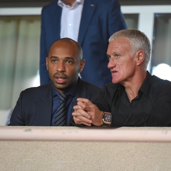 Thierry Henry, Didier Deschamps - Match de football entre l'AS Monaco et l'Atlético de Madrid lors de la 1ère journée de Ligue des champions au stade Louis-II à Monaco le 18 septembre 2018. L'Atlético de Madrid a battu l'AS Monaco sur le score de 2 buts à 1. © Lionel Urman/Bestimage