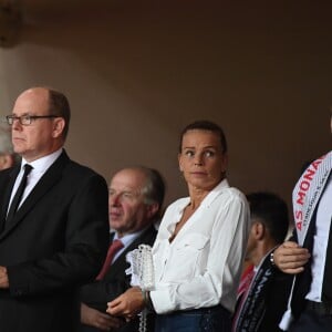 Dmitri Rybolovlev (président de l'AS Monaco), le prince Albert II de Monaco et la princesse Stéphanie de Monaco - Match de football entre l'AS Monaco et l'Atlético de Madrid lors de la 1ère journée de Ligue des champions au stade Louis-II à Monaco le 18 septembre 2018. L'Atlético de Madrid a battu l'AS Monaco sur le score de 2 buts à 1. © Lionel Urman/Bestimage