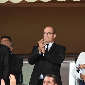 Dmitri Rybolovlev (président de l'AS Monaco), le prince Albert II de Monaco et la princesse Stéphanie de Monaco - Match de football entre l'AS Monaco et l'Atlético de Madrid lors de la 1ère journée de Ligue des champions au stade Louis-II à Monaco le 18 septembre 2018. L'Atlético de Madrid a battu l'AS Monaco sur le score de 2 buts à 1. © Lionel Urman/Bestimage