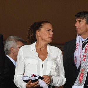 La princesse Stéphanie de Monaco et son fils Louis Ducruet - Match de football entre l'AS Monaco et l'Atlético de Madrid lors de la 1ère journée de Ligue des champions au stade Louis-II à Monaco le 18 septembre 2018. L'Atlético de Madrid a battu l'AS Monaco sur le score de 2 buts à 1. © Lionel Urman/Bestimage