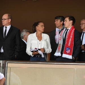 Le prince Albert II de Monaco, la princesse Stéphanie de Monaco, Louis Ducruet - Match de football entre l'AS Monaco et l'Atlético de Madrid lors de la 1ère journée de Ligue des champions au stade Louis-II à Monaco le 18 septembre 2018. L'Atlético de Madrid a battu l'AS Monaco sur le score de 2 buts à 1. © Lionel Urman/Bestimage