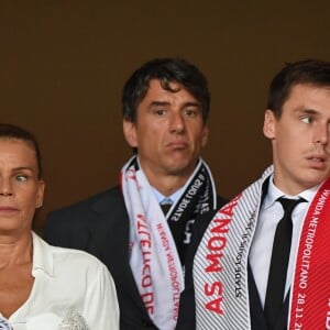 La princesse Stéphanie de Monaco et son fils Louis Ducruet - Match de football entre l'AS Monaco et l'Atlético de Madrid lors de la 1ère journée de Ligue des champions au stade Louis-II à Monaco le 18 septembre 2018. L'Atlético de Madrid a battu l'AS Monaco sur le score de 2 buts à 1. © Lionel Urman/Bestimage