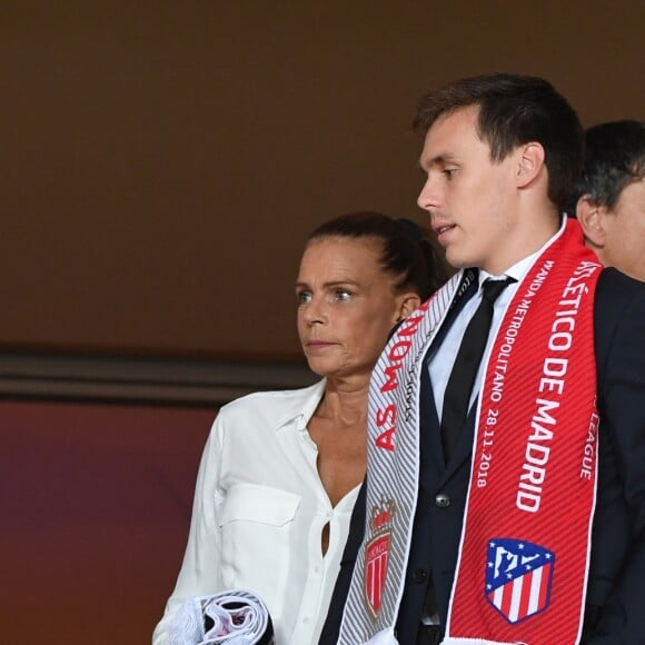 La princesse Stéphanie de Monaco et son fils Louis Ducruet - Match de football entre l'AS Monaco et l'Atlético de Madrid lors de la 1ère journée de Ligue des champions au stade Louis-II à Monaco le 18 septembre 2018. L'Atlético de Madrid a battu l'AS Monaco sur le score de 2 buts à 1. © Lionel Urman/Bestimage