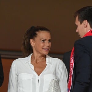 La princesse Stéphanie de Monaco, Louis Ducruet - Match de football entre l'AS Monaco et l'Atlético de Madrid lors de la 1ère journée de Ligue des champions au stade Louis-II à Monaco le 18 septembre 2018. L'Atlético de Madrid a battu l'AS Monaco sur le score de 2 buts à 1. © Lionel Urman/Bestimage