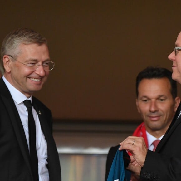 Dmitri Rybolovlev (président de l'AS Monaco), le prince Albert II de Monaco - Match de football entre l'AS Monaco et l'Atlético de Madrid lors de la 1ère journée de Ligue des champions au stade Louis-II à Monaco le 18 septembre 2018. L'Atlético de Madrid a battu l'AS Monaco sur le score de 2 buts à 1. © Lionel Urman/Bestimage