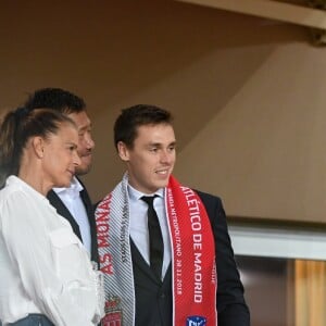 La princesse Stéphanie de Monaco et Louis Ducruet - Match de football entre l'AS Monaco et l'Atlético de Madrid lors de la 1ère journée de Ligue des champions au stade Louis-II à Monaco le 18 septembre 2018. L'Atlético de Madrid a battu l'AS Monaco sur le score de 2 buts à 1. © Lionel Urman/Bestimage