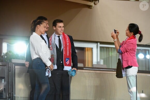 La princesse Stéphanie de Monaco et Louis Ducruet - Match de football entre l'AS Monaco et l'Atlético de Madrid lors de la 1ère journée de Ligue des champions au stade Louis-II à Monaco le 18 septembre 2018. L'Atlético de Madrid a battu l'AS Monaco sur le score de 2 buts à 1. © Lionel Urman/Bestimage