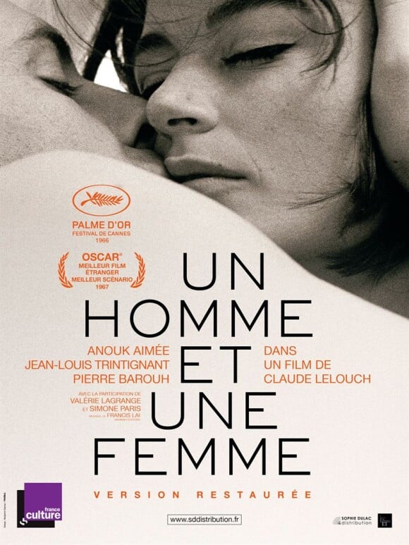 Affiche du film "Un homme et une femme", de Claude Lelouch, sorti en 1966. Version restaurée en 2016.