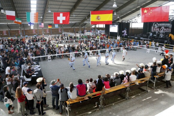 Exclusif - Guillaume Canet est le président et le parrain du 1er championnat du monde de cheval à deux pattes aux Herbiers, près de Nantes le 29 septembre 2018. Le "Horse Man" est une discipline venu de Finlande qui compte 10 000 licenciés. La compétition regroupe 55 équipes du monde entier représentants plus de 400 participants qui doivent participer à une épreuve de dressage et une de saut d'obstacle. © Patrick Bernard / Bestimage