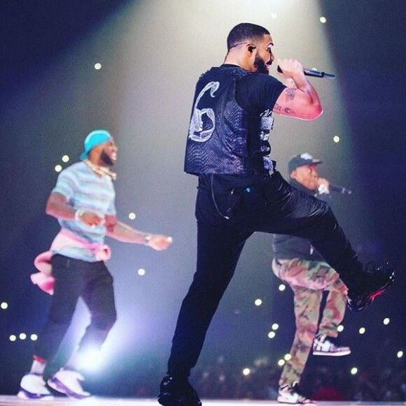 Drake, LeBron James et Travis Scott en concert pour la tournée "Aubrey and the Three Amigos". Octobre 2018.