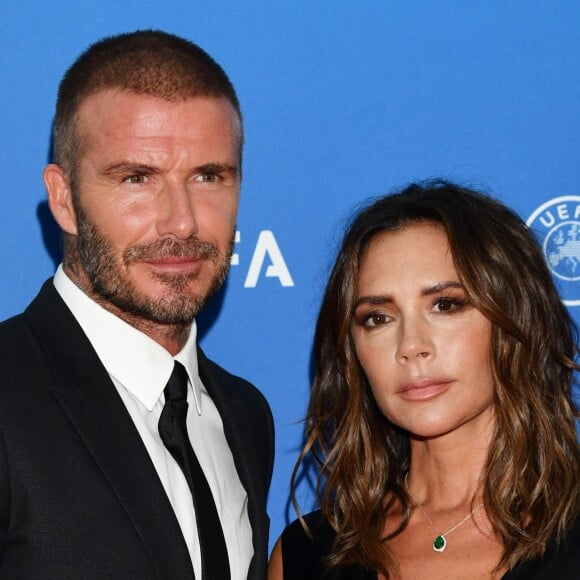 David et Victoria Beckham durant le tirage au sort de la Ligue des champions de l'UEFA 2018/2019 dans la salle des Princes du Griamdi Forum à Monaco, le 30 août 2018. © Bruno Bébert/Bestimage