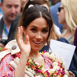 Le prince Harry, duc de Sussex et sa femme Meghan Markle, duchesse de Sussex (enceinte) visitent le campus de l'Université du Pacifique Sud ("University of the South Pacific") à Suva lors de leur voyage officiel aux îles Fidji, le 24 octobre 2018.