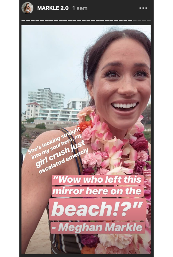 Image de la story Instagram de Danielle Bazergy suite à sa rencontre avec le prince Harry et la duchesse Meghan de Sussex, à laquelle elle ressemble étonnamment, lors de leur passage à Bondi Beach, Sydney, en Australie le 20 octobre 2018.