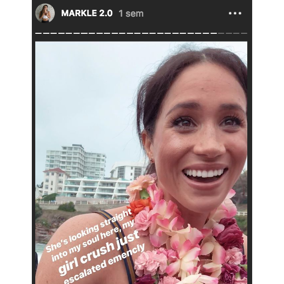 Image de la story Instagram de Danielle Bazergy suite à sa rencontre avec le prince Harry et la duchesse Meghan de Sussex, à laquelle elle ressemble étonnamment, lors de leur passage à Bondi Beach, Sydney, en Australie le 20 octobre 2018.