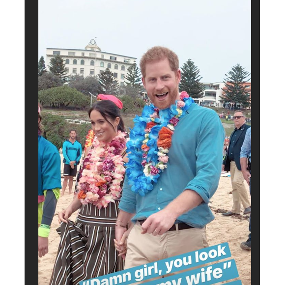 Image de la story Instagram de Danielle Bazergy suite à sa rencontre avec le prince Harry et la duchesse Meghan de Sussex, à laquelle elle ressemble étonnamment, lors de leur passage à Bondi Beach, Sydney, en Australie le 20 octobre 2018.
