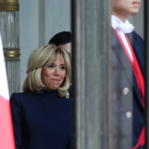 La Première Dame, Brigitte Macron (Trogneux) accueille la Première Dame des Etats-Unis, Melanie Trump au palais de l'Elysée à Paris, France, le 10 novembre 2018, à l'occasion du Centenaire de l'Armistice de la Première Guerre Mondiale. © Stéphane Lemouton/Bestimage