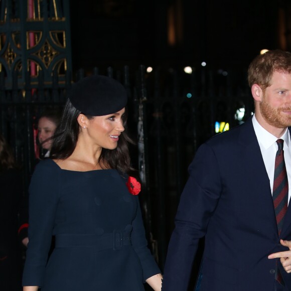 Meghan Markle, duchesse de Sussex, enceinte, et le prince Harry le 11 novembre 2018 à l'abbaye de Westminster pour un service commémorant le centenaire de l'Armistice de 1918.