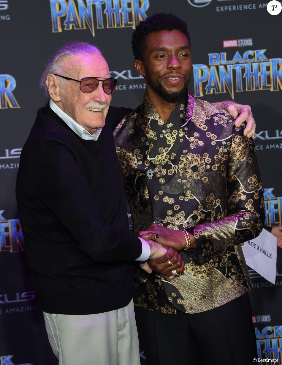 Chadwick Boseman et Stan Lee à la première de Black ...