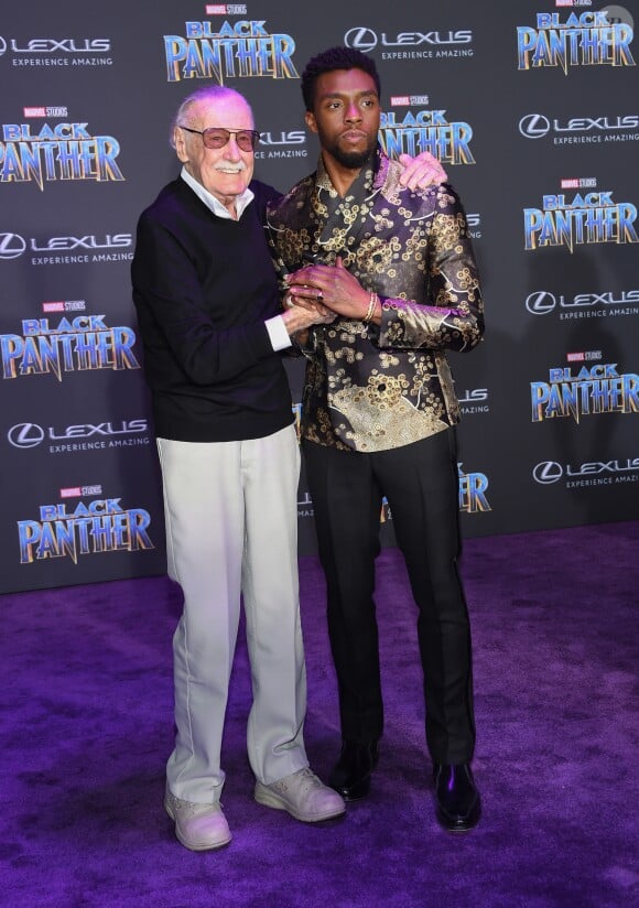 Chadwick Boseman et Stan Lee à la première de "Black Panther" à Hollywood, le 29 janvier 2018 © Chris Delmas/Bestimage