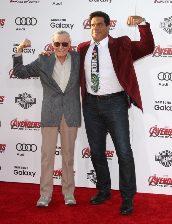 Stan Lee et Lou Ferrigno à la première de "Avengers: Age Of Ultron" à Hollywood, le 13 avril 2015.